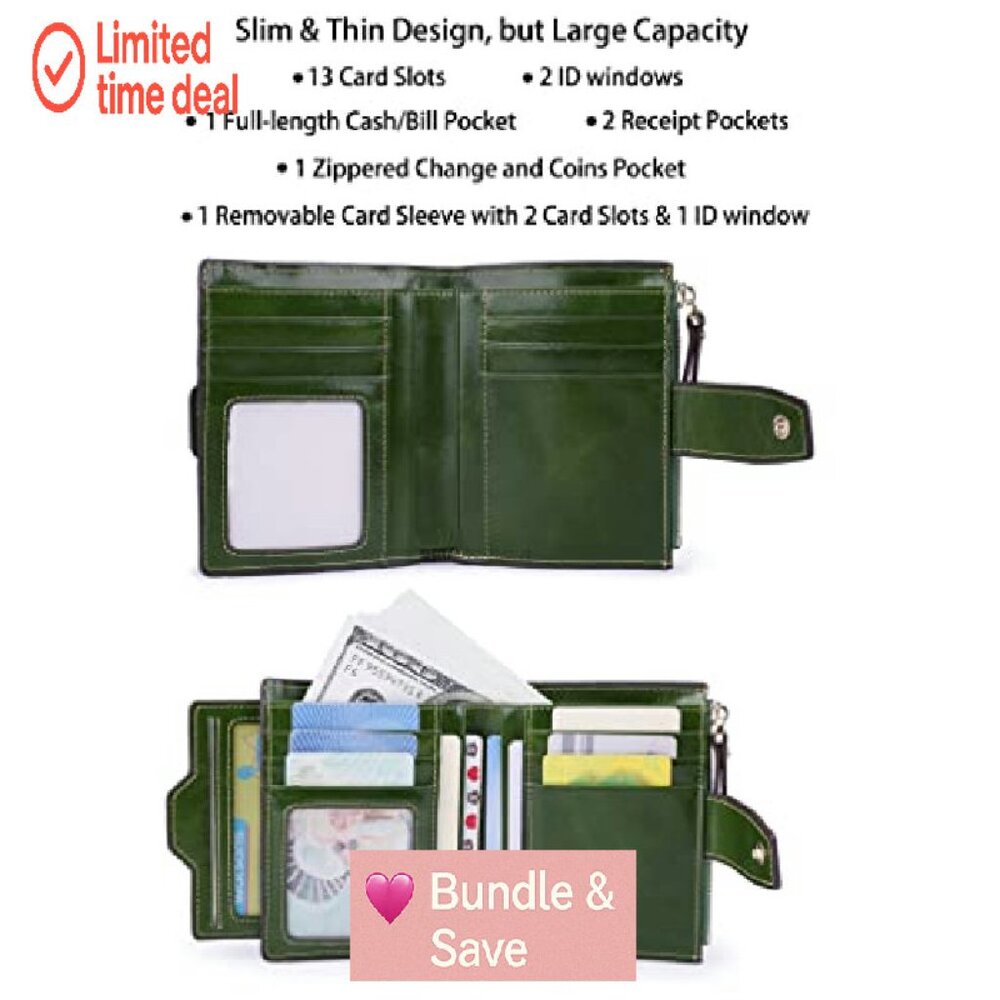 Genuine Leather Rfid Blocking Compact Wallet With… - image 3